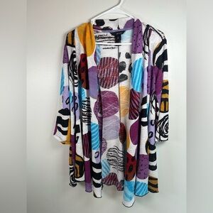 Ali Miles Open Front Cardigan Jacket Abstract Artsy Boho Colorful Print Sz small